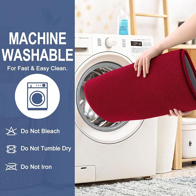 OLANLY Memory Foam Bathroom Runner Rug 44x24, Absorbent Long Bath Mat, Red | Soft Quick Dry Bath Rugs, Non-Slip Carpet, Machine Washable Mat for Bathroom Floor, Tub and Shower, Home Decor Accessories