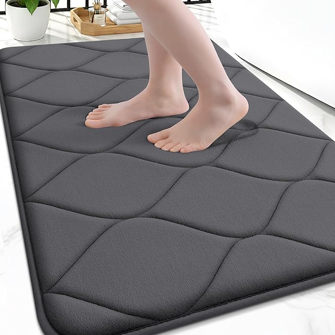 Smiry Memory Foam Bath Mat 36x24, Ultra Soft Absorbent Bathroom Rugs | Dark Grey, Plush Quick Dry and Machine Washable Cushion Bath Mats for Bathroom, Shower, Tub & Home Decor