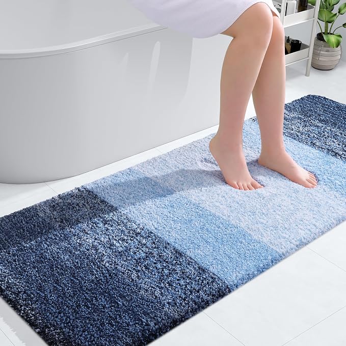 OLANLY Bathroom Runner Rug 59x24, Extra Soft Absorbent Microfiber Bath Rugs | Navy, Non-Slip Quick-Drying Rubber Backing, Machine Washable Long Bath Mat for Floor, Tub and Shower, Home Decor Accessories