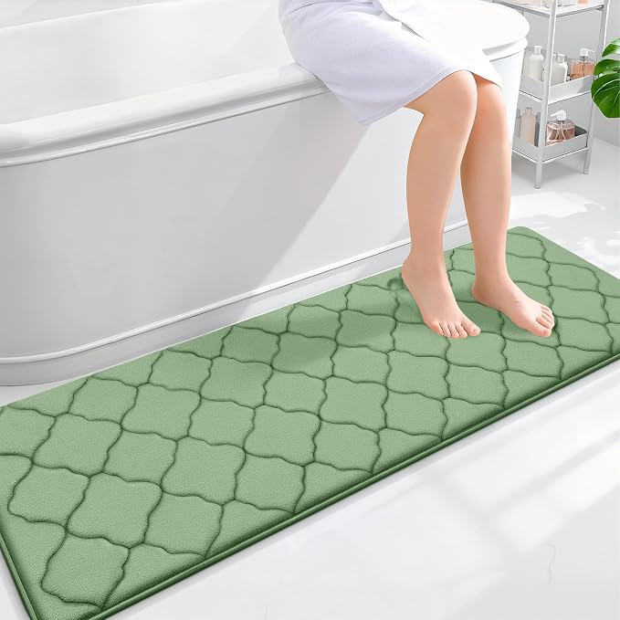 OLANLY Memory Foam Bath Mat Rug 59x20, Ultra Soft Bathroom Rugs, Sage Green | Thick Absorbent Carpet, Non-Slip Backing, Machine Washable, for Bathroom Floor, Tub, Shower and Home Decor Accessories
