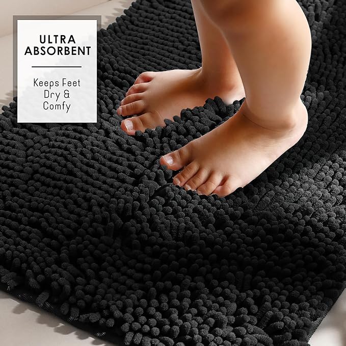 Hearth & Harbor Bathroom Rugs, Chenille Bath Mat - Machine Washable Bath Mats for Bathroom Non-Slip Backing Rubber, Quick Dry Bathroom Mat