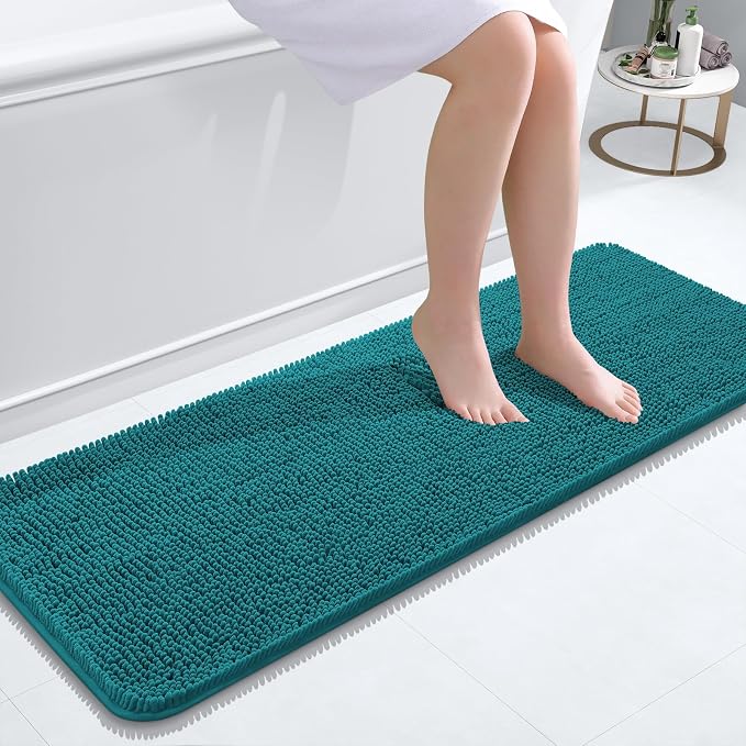 OLANLY Bathroom Runner Rugs 47x17, Extra Soft Absorbent Chenille Bath Rugs | Deep Lake, Quick-Drying Rubber Backing, Washable Long Bath Mat for Bathroom Floor, Tub and Shower, Home Decor Accessories