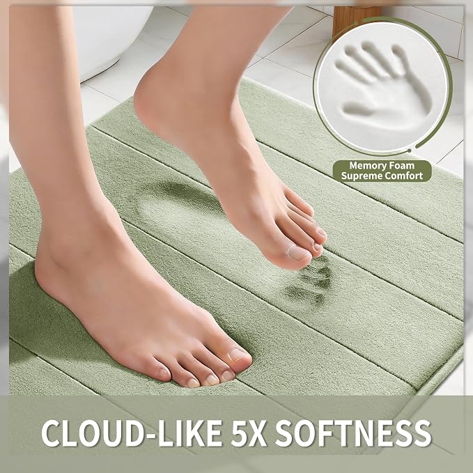 Yimobra Memory Foam Bath Mat, Super Soft Absorbent Bathroom Rug Non Slip 31.5x20 Inch, Quick Dry, Machine Washable Floor Carpet for Tub Shower, Home Decor Accessories, Sage Green