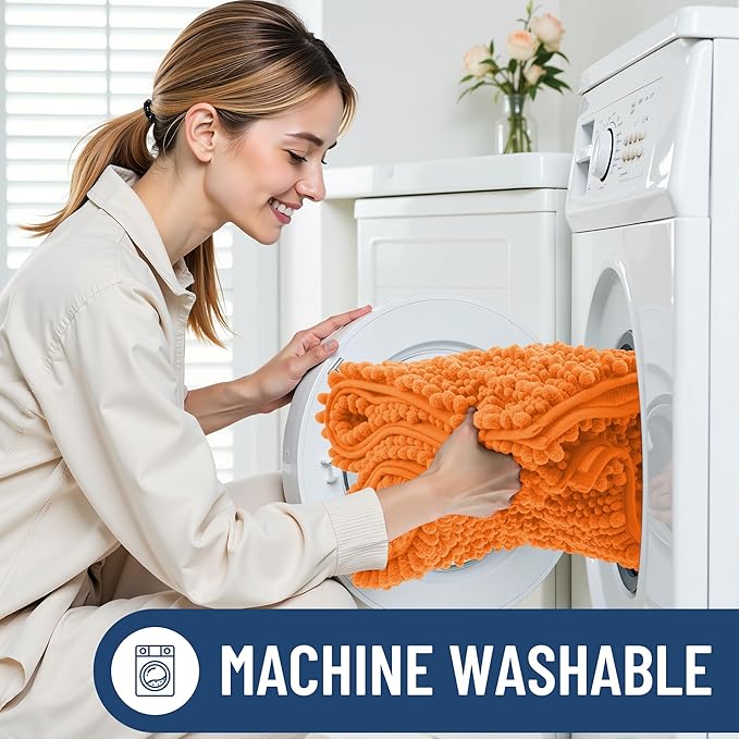 Smiry Bathroom Rugs 30X20, Extra Soft Rubber Backing Chenille Bath Mats | Orange Machine Washable Non Slip Quick Dry Bath Mats for Bathroom Floor, Tub, Shower, Home Decor Accessories