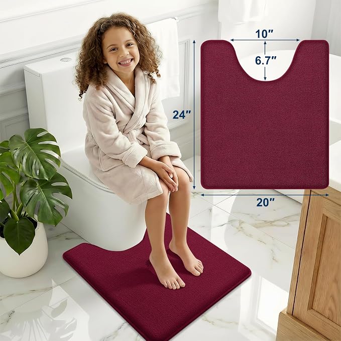Smiry Memory Foam Toilet Rugs U Shaped 24x20, Extra Soft Bath Mat | Burgundy Quick Dry, Machine Washable Bath Mats for Bathroom, Shower, Tub and Home Decor Accessories
