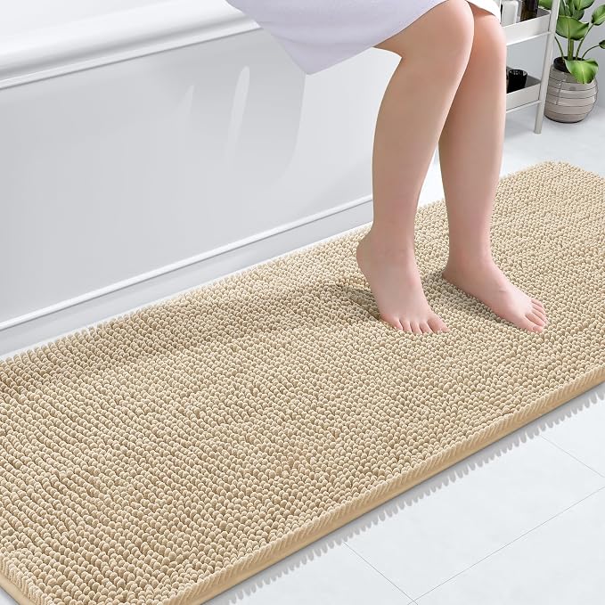 OLANLY Bathroom Runner Rugs 70x24, Extra Soft Absorbent Chenille Bath Rugs | Beige, Quick-Drying Rubber Backing, Machine Washable Long Bath Mat for Bathroom Floor, Tub and Shower, Home Decor Accessories