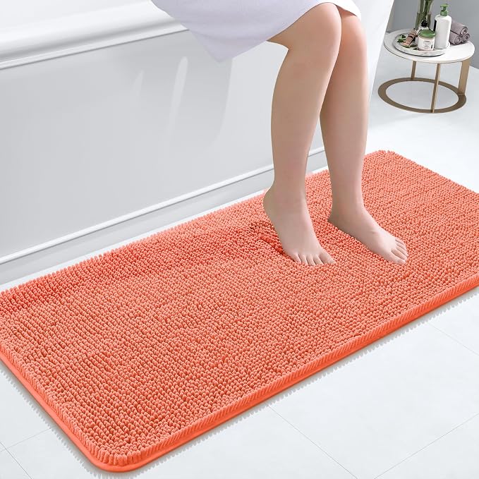 OLANLY Bathroom Runner Rugs 47x20, Extra Soft Absorbent Chenille Bath Rugs | Coral, Quick-Drying Rubber Backing, Machine Washable Long Bath Mat for Bathroom Floor, Tub and Shower, Home Decor Accessories