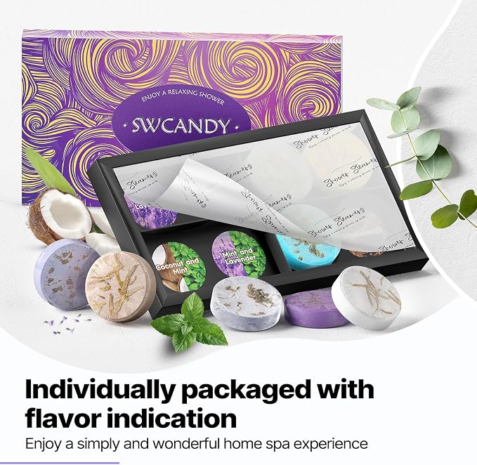 SWCANDY Shower Steamers Aromatherapy Gifts for Women 8 Pcs Shower Home Spa | Birthday Gifts for Mom Wife Grandma Sister Her Natural Essential Oils Travel Essentials, Hotel Holidays Self Care Relaxation