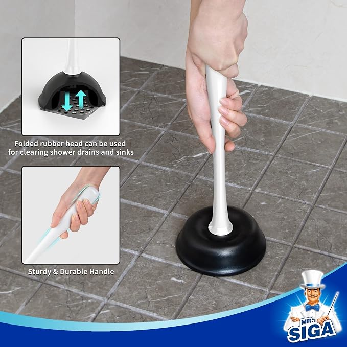 MR.SIGA Toilet Plunger and Brush Combo for Toilet Cleaning, White, 2 Set (Pack of 2)