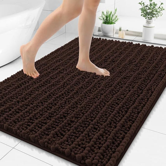 Smiry Bathroom Rugs 71X47, Extra Soft Rubber Backing Chenille Bath Mats | Brown Machine Washable Non Slip Quick Dry Bath Mats for Bathroom Floor, Tub, Shower, Home Decor Accessories