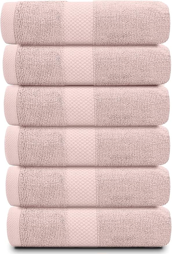 White Classic Luxury Pink Hand Towels - Soft 100% Turkish Cotton | Highly Absorbent Hotel spa Bathroom Towel Collection | 16x30 Inch | Set of 6