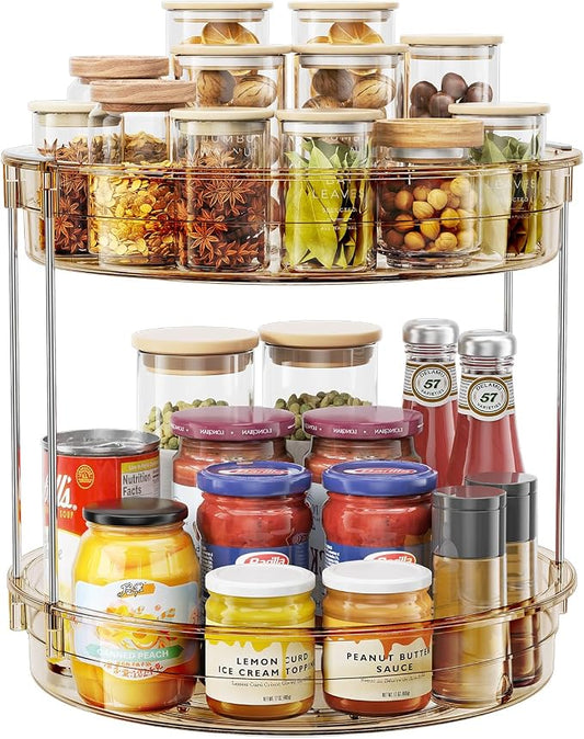 LAMU 12inch 2 Tier Lazy Susan Turntable Organizer Rotating Spice Rack Organization for Cabinet, Kitchen, Pantry, Countertop, Bathroom, Vanity, Medicine Cabinet Organizer, Amber