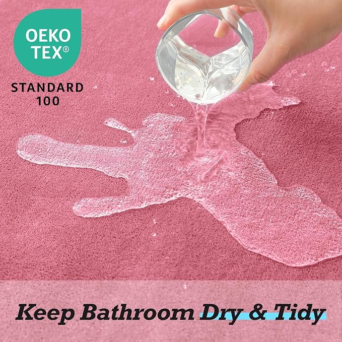 Bathroom Rugs Sets 2 Piece, Non-Slip & Quick Dry Bath Mat Set, Ultra Soft Velvet Bath Rugs for Bathroom, Toilet and Shower Floor, Pink