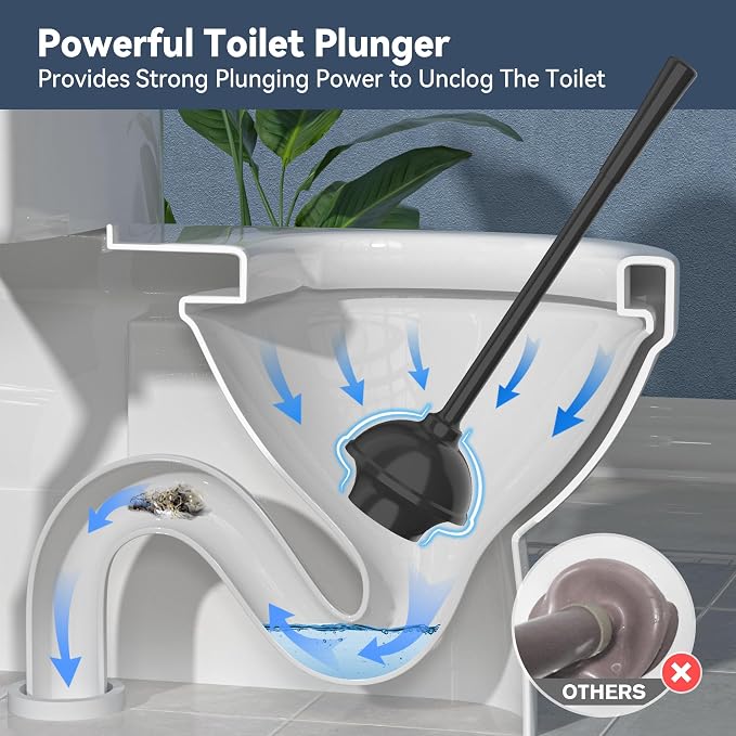 TRENTI Toilet Plunger with Holder, Plunger with Holder for 5.3-inch Toilet Drain, Plungers for Bathroom with Holder, Toilet Plunger Heavy Duty (2, Black)