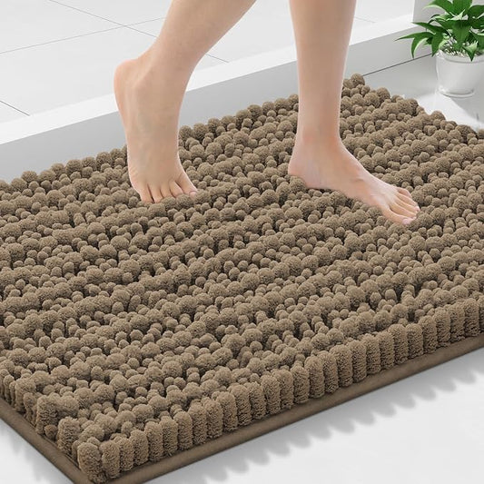 Smiry Bathroom Rugs 30X18, Extra Soft Rubber Backing Chenille Bath Mats | Camel Machine Washable Non Slip Quick Dry Bath Mats for Bathroom Floor, Tub, Shower, Home Decor Accessories