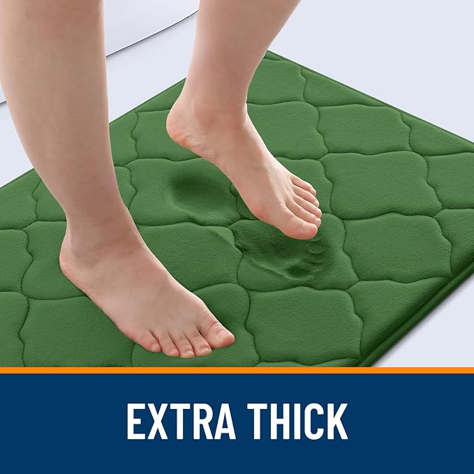 OLANLY Memory Foam Bath Mat Rug 36x24, Soft Bathroom Rugs, Olive Green | Thick Absorbent Carpet, Non-Slip Backing, Machine Washable, for Bathroom Floor, Tub, Shower and Home Decor Accessories