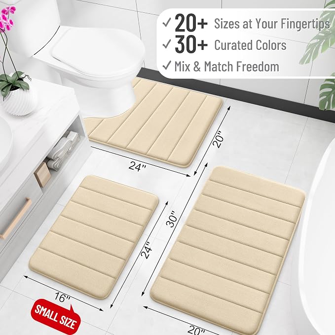 OLANLY Memory Foam Bath Mat 35x16, Super Soft and Absorbent Bathroom Rugs | Beige, Quick Dry Bath Rug, Machine Washable Shower Floor Mats, Bathmat Carpet for Bathroom Floor, Tub and Shower