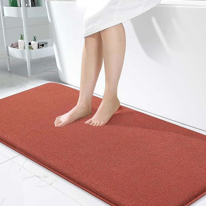 OLANLY Memory Foam Bathroom Runner Rugs 47x24, Long Mats, Rustic Terracotta | Soft Quick Dry Bath Rugs, Non-Slip, Absorbent Machine Washable Mat for Bathroom Floor, Tub and Shower, Home Decor Accessories