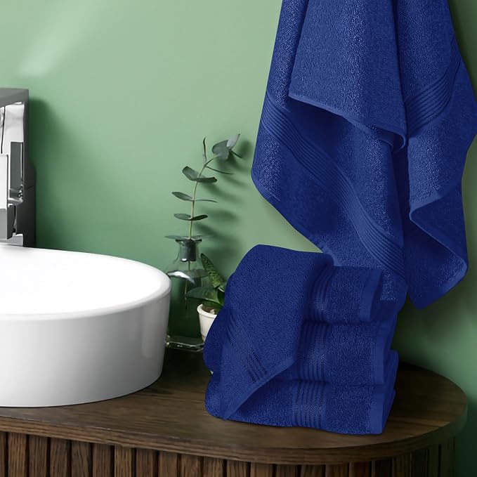 Ultra Soft 6 Pack Cotton Towel Set, Contains 2 Bath Towels 28x55 inch, 2 Hand Towels 16x24 inch & 2 Wash Coths 12x12 inch, Ideal Everyday use, Compact & Lightweight - Navy Blue