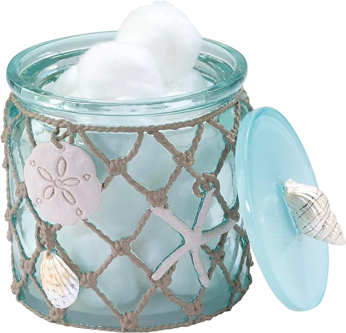 Avanti Linens - Covered Jar, Resin Countertop Organizer, Beach Inspired Bathroom Accessories (Seaglass Collection)