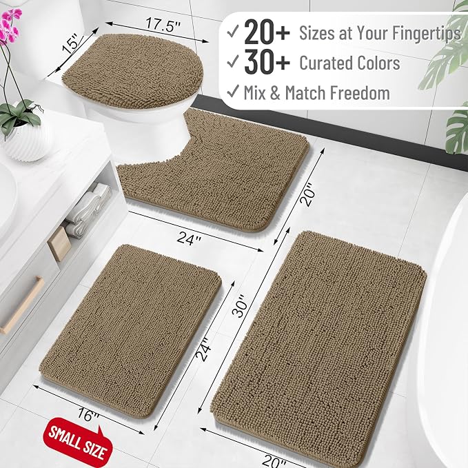 OLANLY Small Bathroom Rugs 30x18, Extra Soft Absorbent Chenille Bath Rugs | Tan, Quick-Drying Rubber Backing, Machine Washable Bath Mat for Bathroom Floor, Tub and Shower, Home Decor Accessories