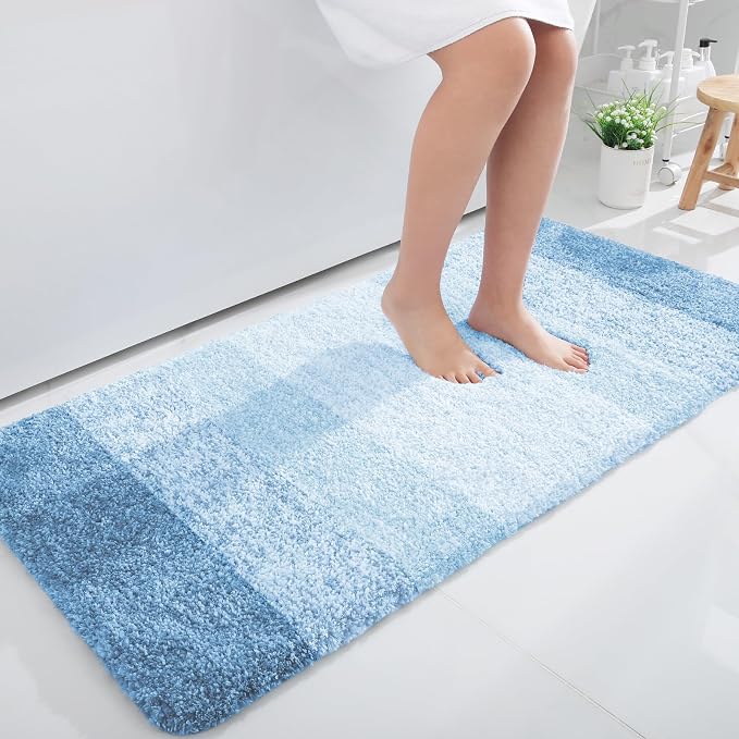 OLANLY Bathroom Runner Rug 45x27, Extra Soft Absorbent Microfiber Bath Rugs | Sky Blue, Non-Slip Quick-Drying Rubber Backing, Washable Long Bath Mat for Floor, Tub and Shower, Home Decor