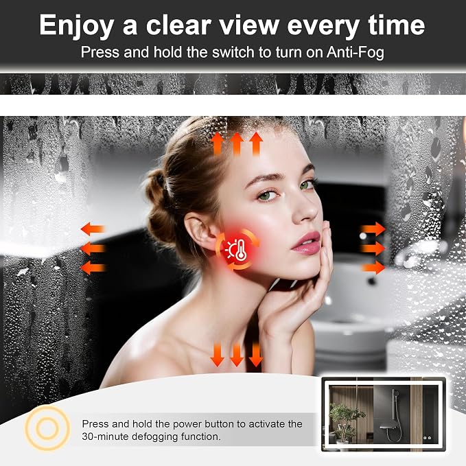 TRAHOME LED Bathroom Vanity Mirror with Lights, 24"x40" Lighted Wall Mirror | Front and Backlit, Anti Fog, Dimmable 3 Color Lighting, Memory Function, Shatterproof Glass, Plug in or Hardwired