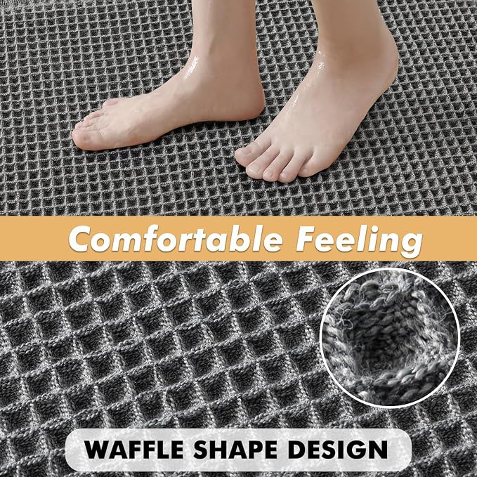 MIULEE Set of 2 Waffle Bathroom Rugs Boho Bath Mat Dark Grey 18x30 Inch | Non Slip, Super Absorbent, Washable, Ultra Soft, Rubber Backed Bath Rugs for Bathroom Floor Tub Shower