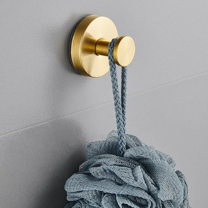 Suction Cup Hooks for Shower, Wreath Hangers for Front Door, Glass Door & Window - Strong Towel, Bath Robe, Loofah Hook Holder for Hanging up to 15 lbs - Waterproof (Gold, 4 Pack)