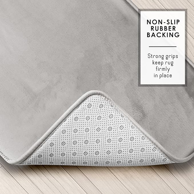 Clara Clark 3 Piece Bathroom Rugs Bath Mat Set, Velvet Memory Foam Bath Mats for Bathroom - Non-Slip, PVC Backing Bath Rugs, Washable - Dries Quickly, Silver