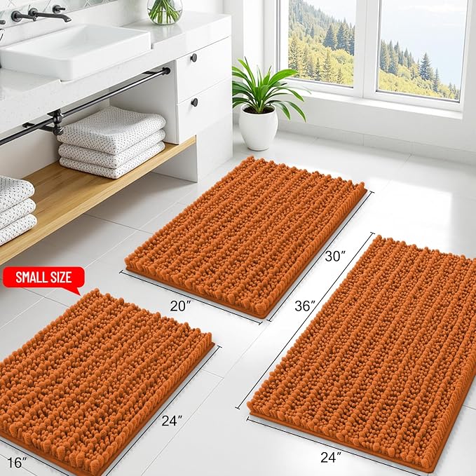 Smiry Bathroom Rugs 36X24, Extra Soft Rubber Backing Chenille Bath Mats | Clay Machine Washable Non Slip Quick Dry Bath Mats for Bathroom Floor, Tub, Shower, Home Decor Accessories