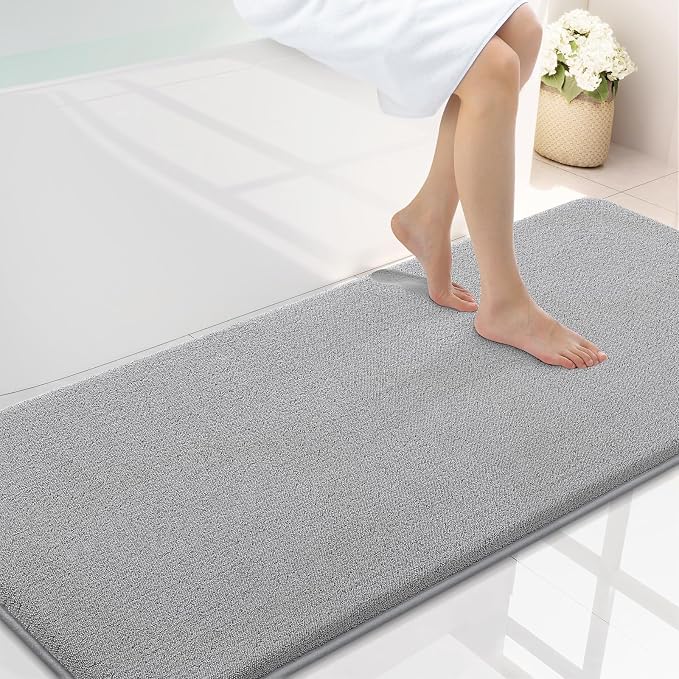Smiry Memory Foam Bath Mat 59x24, Extra Soft Absorbent Bathroom Rugs | Grey Quick Dry, Machine Washable Bath Mats for Bathroom, Shower, Tub and Home Decor Accessories