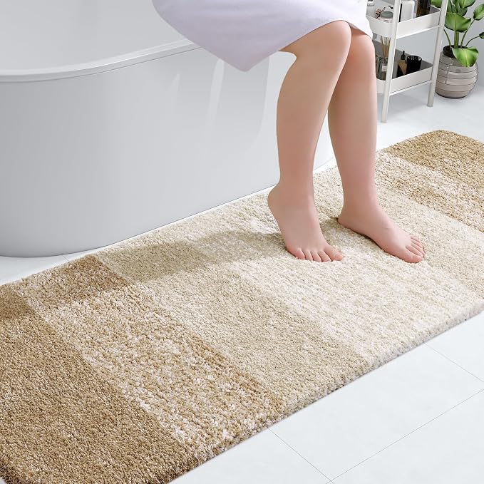 OLANLY Bathroom Runner Rug 70x24, Extra Soft Absorbent Microfiber Bath Rugs | Tan, Non-Slip Quick-Drying Rubber Backing, Machine Washable Long Bath Mat for Floor, Tub and Shower, Home Decor Accessories