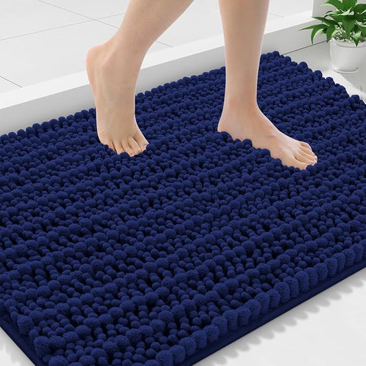 Smiry Bathroom Rugs 36X24, Extra Soft Rubber Backing Chenille Bath Mats | Navy Blue Machine Washable Non Slip Quick Dry Bath Mats for Bathroom Floor, Tub, Shower, Home Decor Accessories