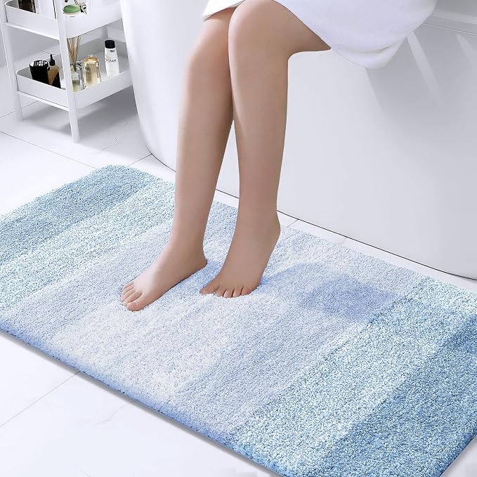 OLANLY Bathroom Runner Rug 40x24, Extra Soft Absorbent Microfiber Bath Rugs | Light Blue, Non-Slip Quick-Drying Rubber Backing, Washable Long Bath Mat for Floor, Tub and Shower, Home Decor