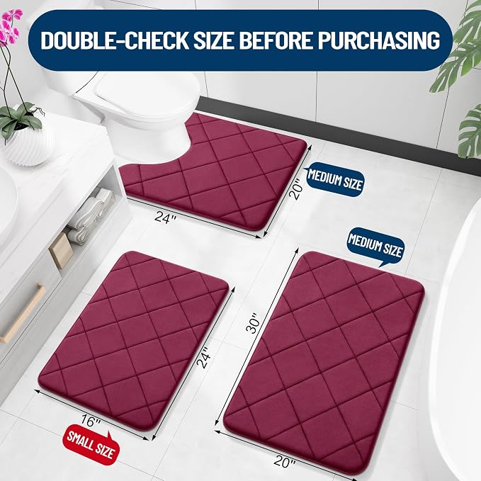 OLANLY Memory Foam Bath Mat 59x34, Ultra Soft and Absorbent Bathroom Rugs | Burgundy, Quick Dry, Machine Washable Shower Bath Rugs, Comfortable Bath Carpet for Bathroom Floor, Tub and Shower