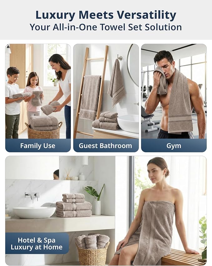 LANE LINEN Towel Set Soft Absorbent Quick Dry 100% Cotton - Platinum | Cotton Bath Towels - Lightweight & Breathable, Fade-Resistant Color, Classic Terry Weave, Densely Woven, Hotel-Style Look