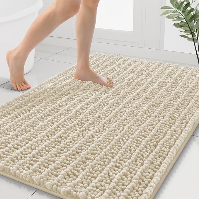 Smiry Bathroom Rugs 40X32, Extra Soft Rubber Backing Chenille Bath Mats | Sand Machine Washable Non Slip Quick Dry Bath Mats for Bathroom Floor, Tub, Shower, Home Decor Accessories