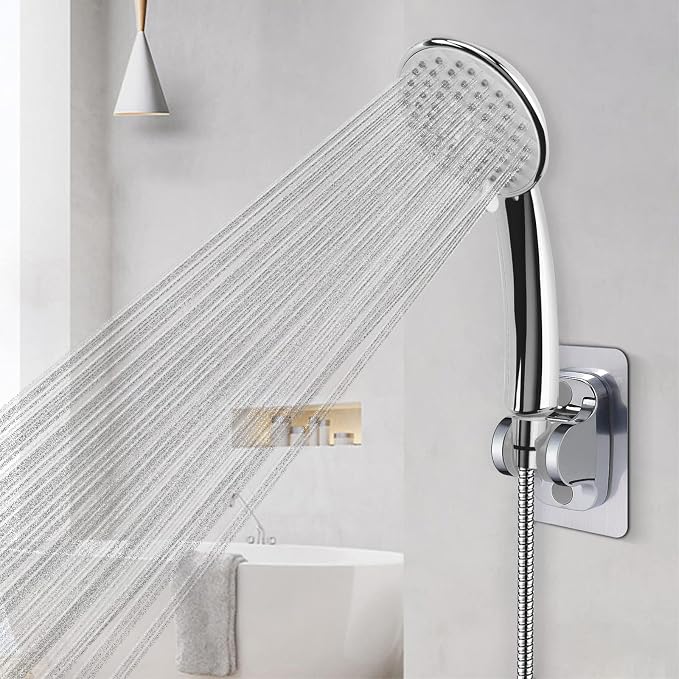 NearMoon Self Adhesive Shower Head Holder-Adjustable Handheld Shower Holder NO Drilling Wall Mount Waterproof (1 Pack, Chrome Finish)