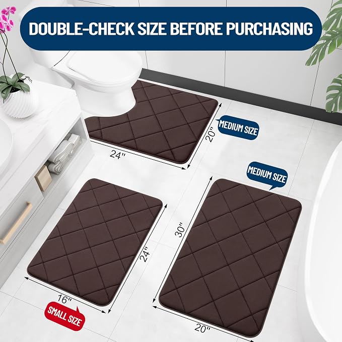 OLANLY Memory Foam Bath Mat 59x20, Ultra Soft and Absorbent Bathroom Rugs | Brown, Quick Dry, Machine Washable Shower Bath Rugs, Comfortable Bath Carpet for Bathroom Floor, Tub and Shower