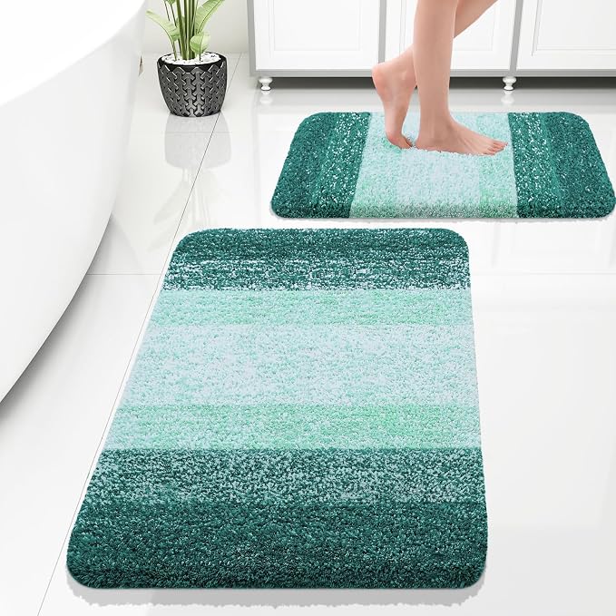 OLANLY Micorfiber Bathroom Rug Set 2 Piece, 30"x20"+24"x16" | Blackish Green, Soft Absorbent Bath Rug Set, Non-Slip, Machine Wash Dry, Plush Shaggy Bath Mats for Bathroom