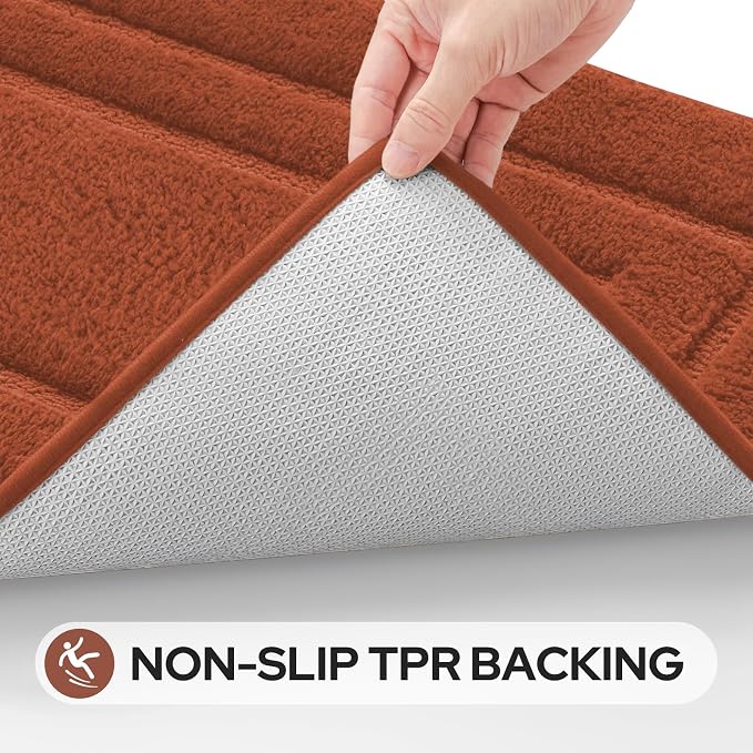 HOMEIDEAS Bathroom Rugs Sets 2 Piece, Extra Long Bath Mat Burnt Orange | Super Soft and Absorbent Non Slip Microfiber Bath Rug，Machine Washable, for Bathroom, 20" x 47" + 16" x 24"