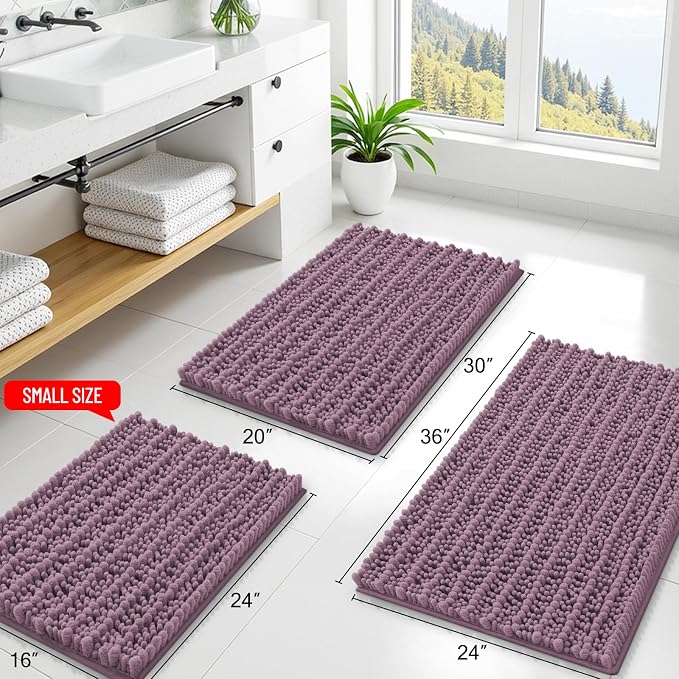 Smiry Bathroom Rugs 34X21, Extra Soft Rubber Backing Chenille Bath Mats | Deep Plum Machine Washable Non Slip Quick Dry Bath Mats for Bathroom Floor, Tub, Shower, Home Decor Accessories