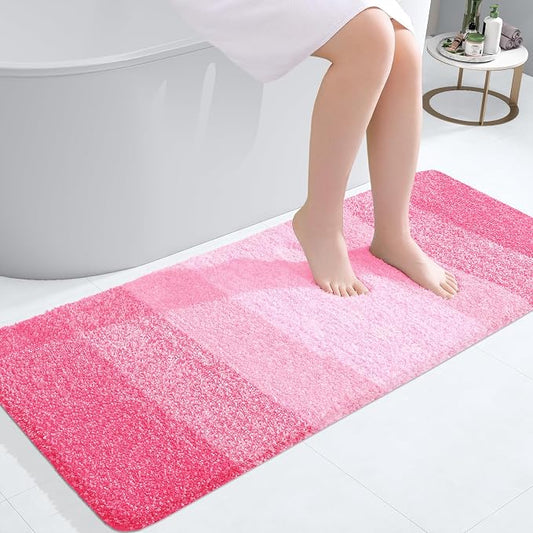 OLANLY Bathroom Runner Rug 47x20, Extra Soft Absorbent Microfiber Bath Rugs | Pink, Non-Slip Quick-Drying Rubber Backing, Machine Washable Long Bath Mat for Floor, Tub and Shower, Home Decor Accessories