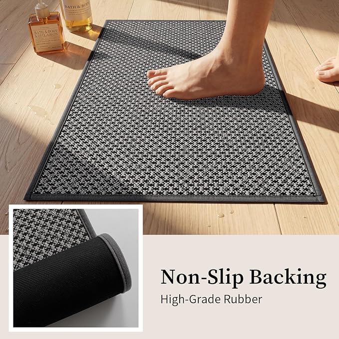 YIHOUSE Thin Bath Mat Darkgrey Bathroom Rugs Sets 3 Pieces, Non Slip Absorbent Bath Mats Quick Dry, Woven Braided Rugs Washable, Tapetes para Baño for Bathroom,Bathtub(17.5"x24"U+17"x24"+17"x47")