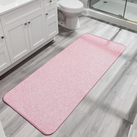 Bosap Bath Mat,Ultra Thin Bathroom Runner Rugs,Large Bath Mats for Bathroom,Quick Dry,Non-Slip,Machine Washable,Low Pile,Bath Rug,Shower Outside,Sink,Home Decor Accessories.Pink,3'x5'(36x60inch)