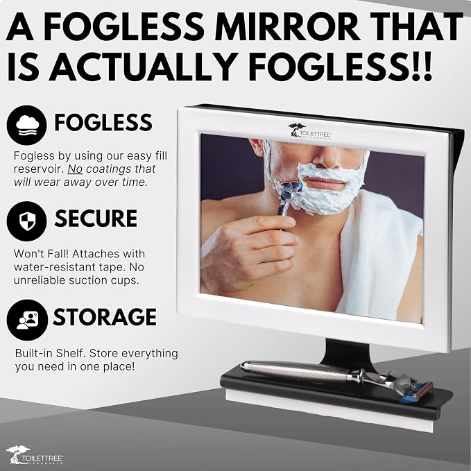ToiletTree Products Fogless Shower Mirror with Squeegee - Anti-Fog Mirror - Adjustable Shaving Mirror with a Squeegee - Rust-Proof, Impact-Resistance Bathroom Shower Mirror (Pack of 2)