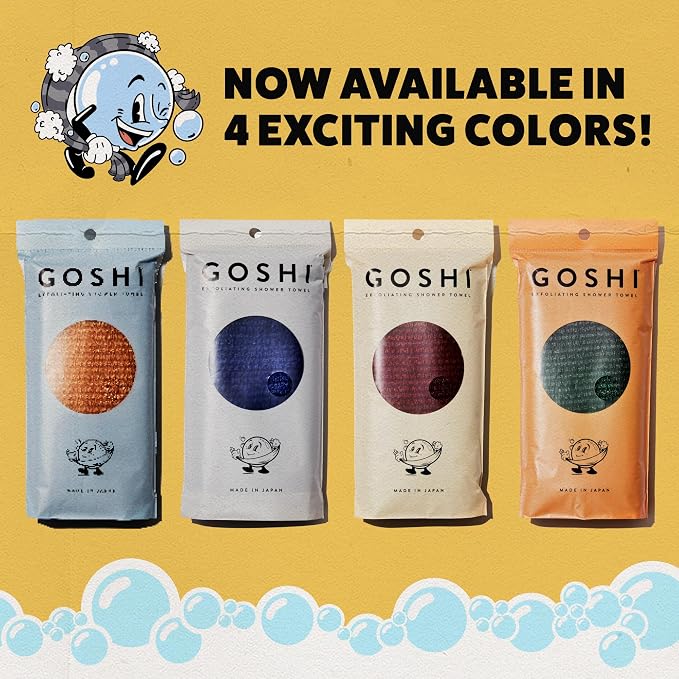 GOSHI Exfoliating Shower Towel - Long Body Scrubber, Green | rip-resistant, rapid-drying, exfoliating long washcloth for all skin types to eliminate back acne and maintain smooth skin