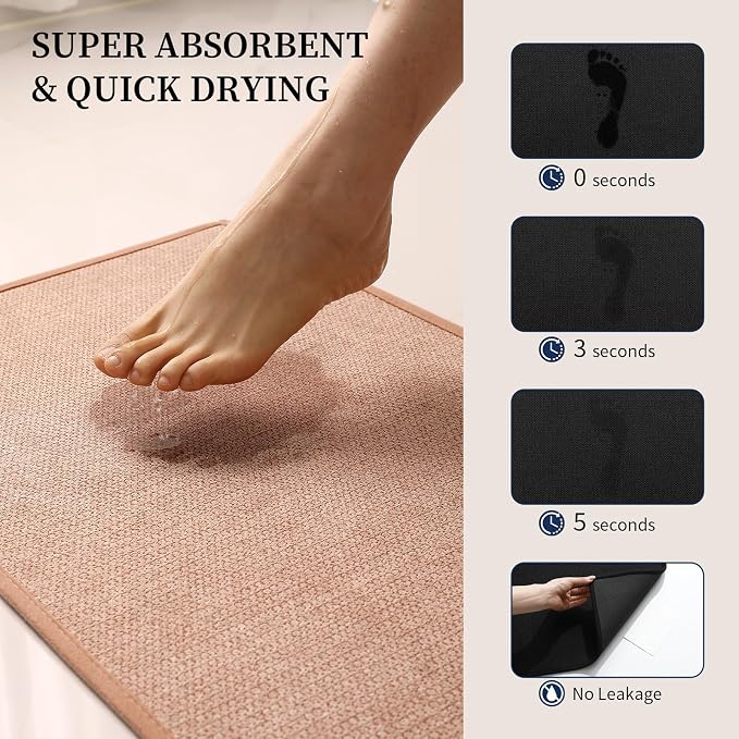 YIHOUSE Pink Bathroom Rugs Sets 2 Piece, Quick Dry Thin Bath Mat with Toilet Rug, Non Slip Absorbent Machine Washable, Bath Rugs for Tub Sink Home Decor (17"x24" + 17.5"x24" U-Shaped)