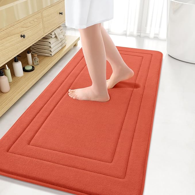 Arotive Memory Foam Bathroom Rug Mat 54x24, Ultra Soft and Absorbent Bath Mat, Machine Wash Dry, Comfortable Bath Rug Carpet for Bathroom Floor, Tub and Shower, Coral